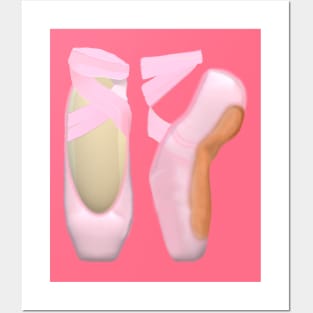 Ballerina Toe Shoes (Pink Background) Posters and Art